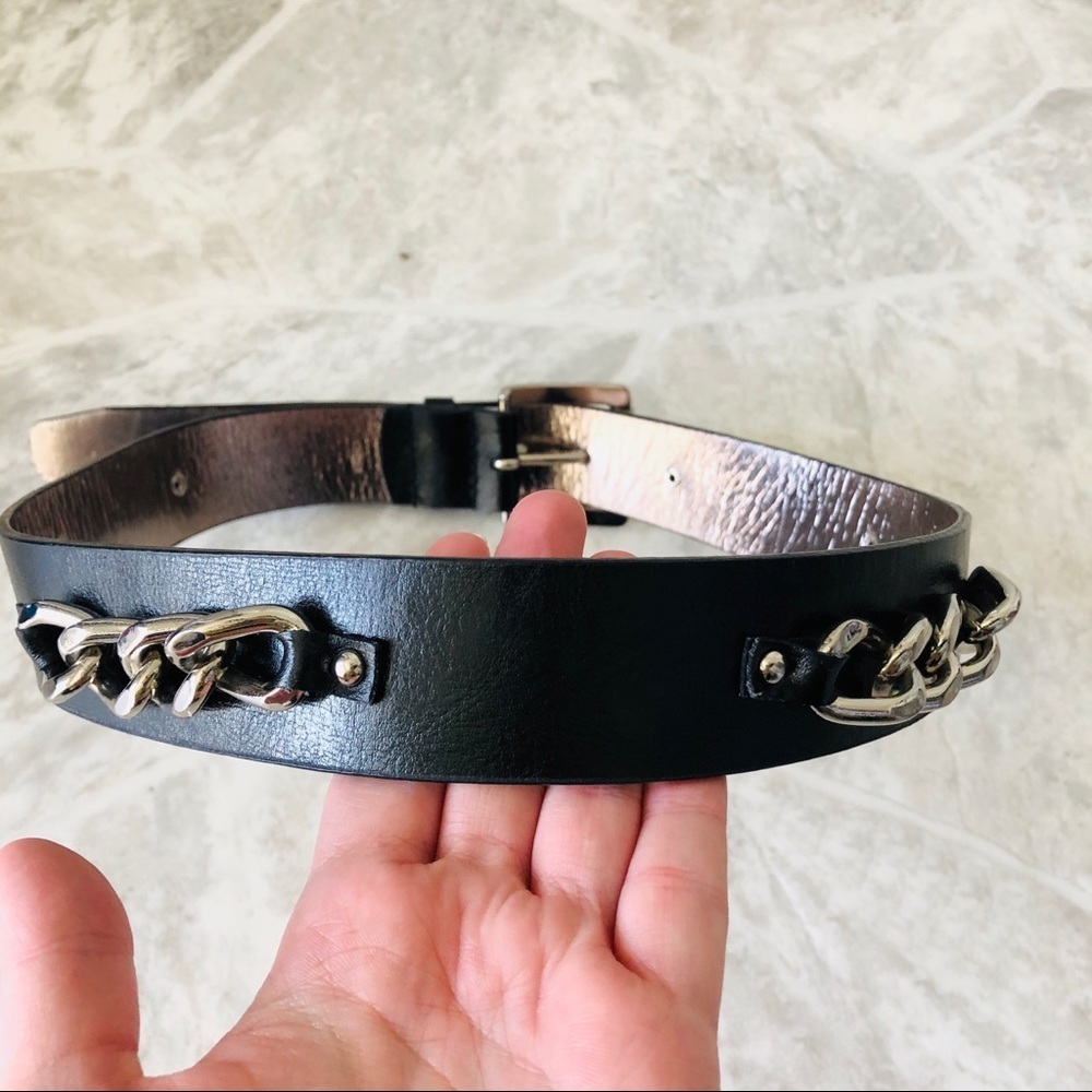 Michael Kors black chain link real leather grunge punk belt size small - Picture 3 of 8